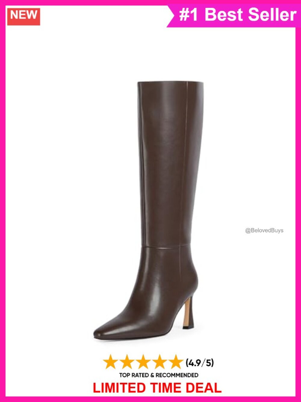 Knee High Stiletto Heel Boots Square Toe Faux Leather Tall Boots